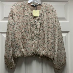 Dress forum puff sleeve cropped gathered pleated bubble top button front floral